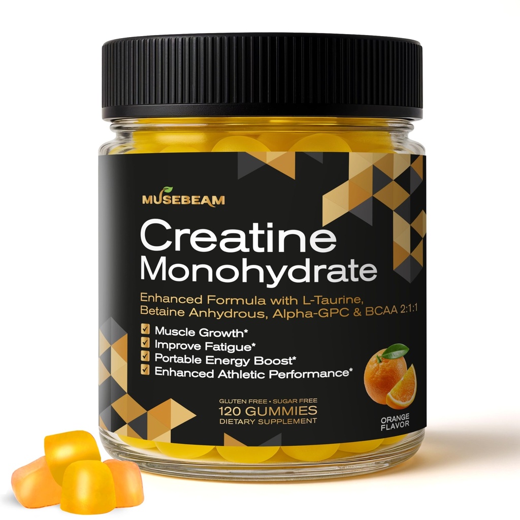Kreatin Monohydrat 5000mg Zusatzgummis - mit L-Taurin Betaine Anhydrous Alpha-GPC BCAA 2:1:1 - Zuckerfrei Glutenfrei für Männer Frauen