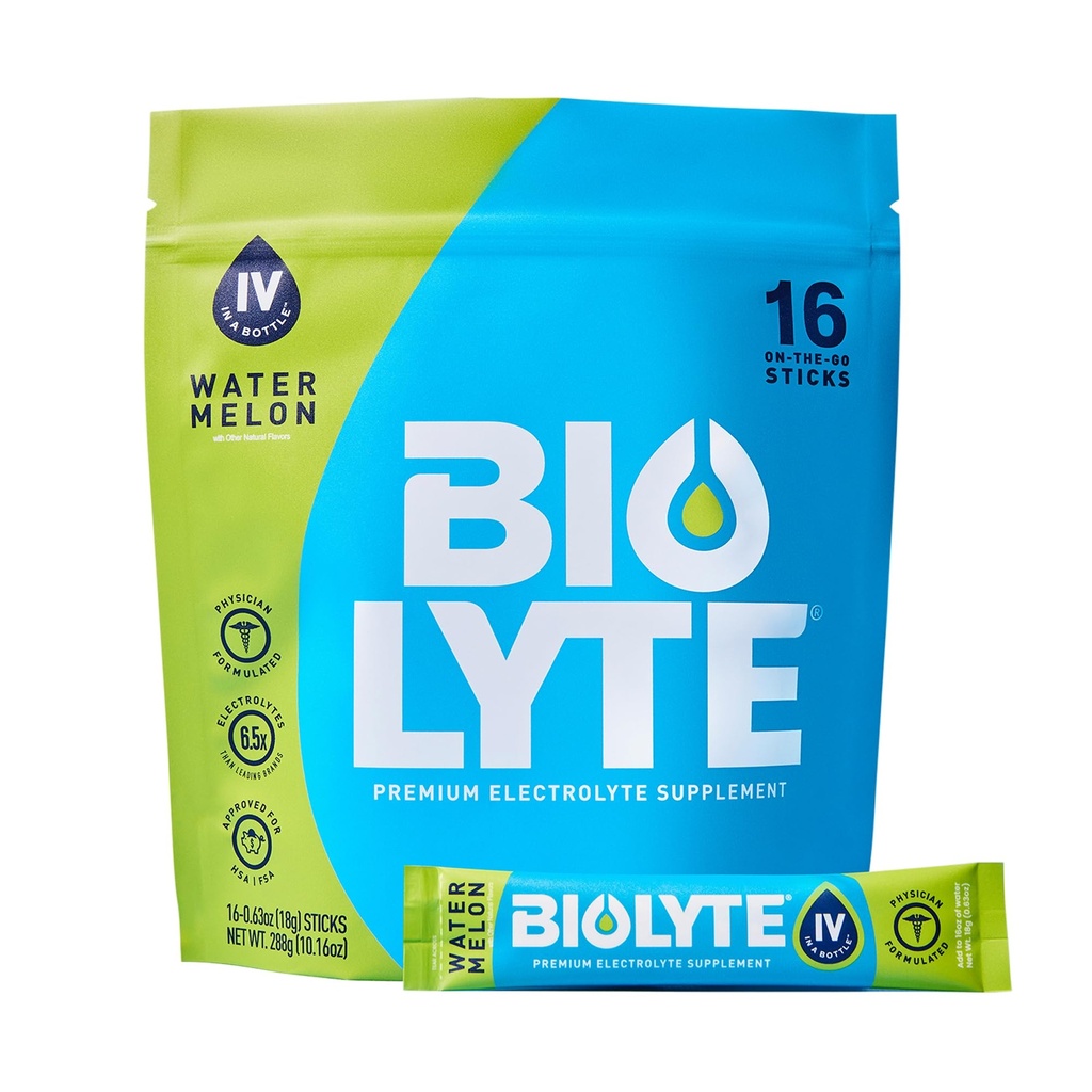 BIOLYTE IV Elektrolyt-Pulver-Packets, IV Flüssigkeits-Getränk-Mix für Wasser, Doctor-Developed Hydration, zugelassene Dehydratation Relief, Chemotherapy Must Haves für Frauen und Männer - Watermelon (16 Pack)
