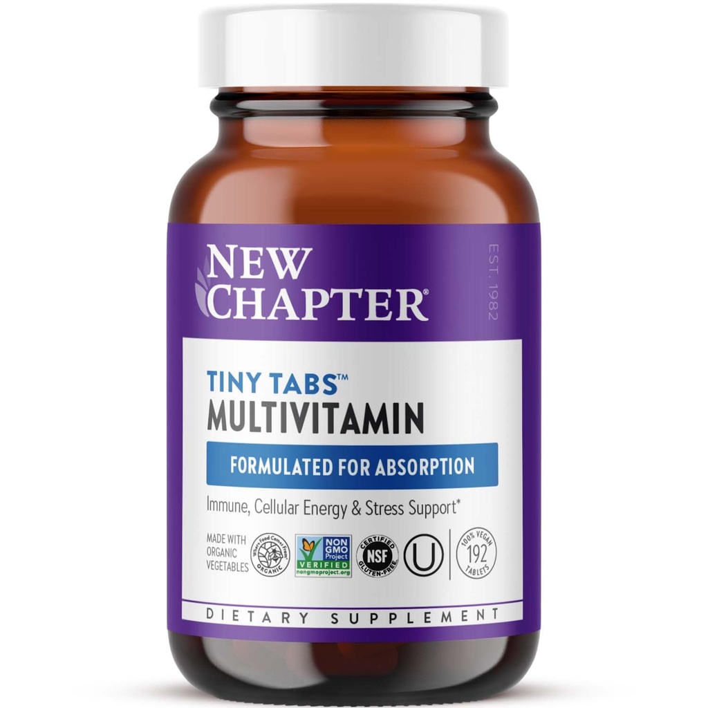 Nouveau chapitre Tiny Tabs Multivitamine avec 20 éléments nutritifs pour immunone, énergie cellulaire et support de stress, y compris vitamine D3 + vitamine B, 192 Compte