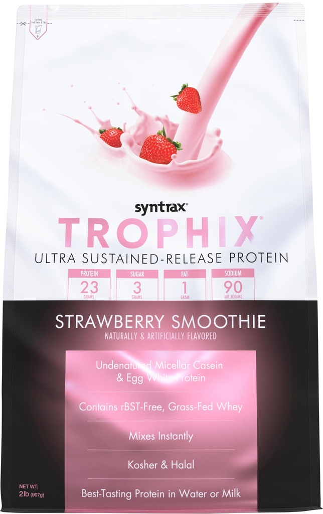 Syntrax Nutrition Trophix, Ultra Sustain-Release Protein Powder Blend, Fragola Smoothie, 2 lbs.