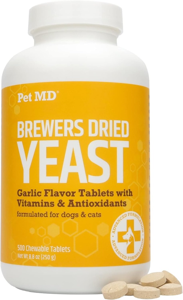 Pet MD Knoblauch & Brauerhefe für Hunde & Katzen - Knoblauch und Hefe Plus Antioxidantien - Brauerhefe Tabletten für Hunde & Katzen - Vitamin B 1 & Vitamin C - 500 ct