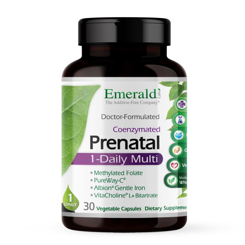 Emerald Labs Prenatal 1-Daily Multi - Prenatal Multivitamin mit methyliertem Folat, Eisen, Ganz-Food Blend &amp; Mehr - Sojafrei, Glutenfrei - 30 Gemüsekapseln