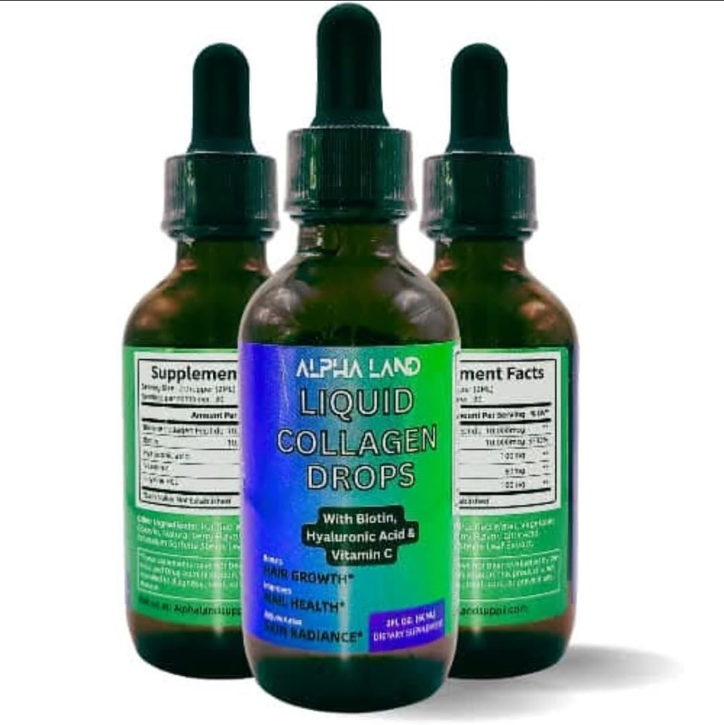 Gocce di collagene liquido con acido ialuronico, biotina e vitamina C – integratore antiinvecchiamento per l'idratazione della pelle, la crescita dei capelli e la resistenza alle unghie – 2 fl oz