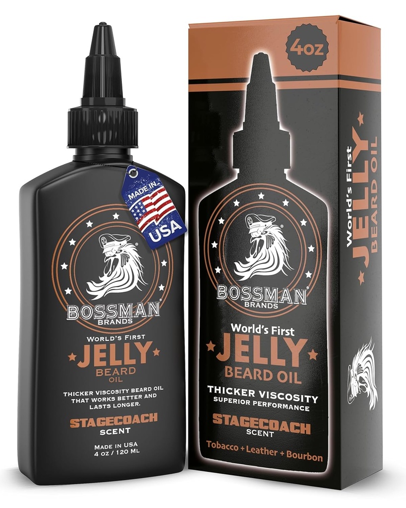 Bossman Jelly Bartöl für Herren (4 oz, Stagecoach Scent) – Weichtiere, Feuchtigkeit &amp; Bedingungen mit natürlichen Inhaltsstoffen
