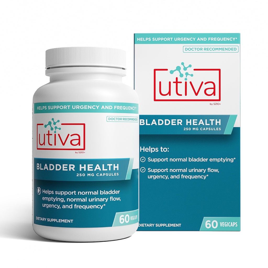 Szio+ Utiva Blasengesundheit - Kontroll-Ergänzung für Overactive Bladder und Lower Urinary Tract Health - Klinisch erwiesen, um Häufigkeit und Dringlichkeit zu reduzieren - 60 Kapseln