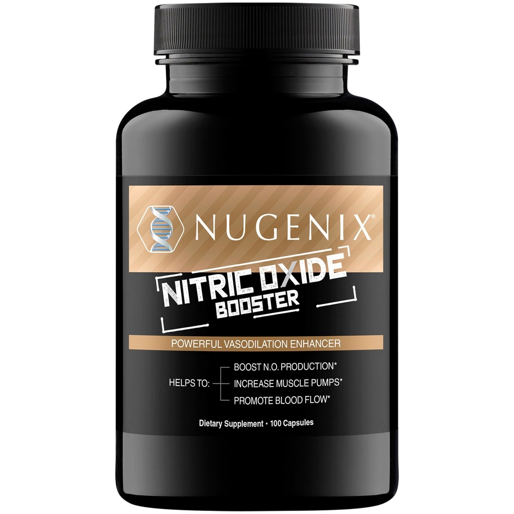 Nugenix Nitric Oxide Booster Supplement - Nitric Oxide Flow, L-Arginine, L-Citrulline, Pine Bark Extract - Vasodilator - 100 Capsules