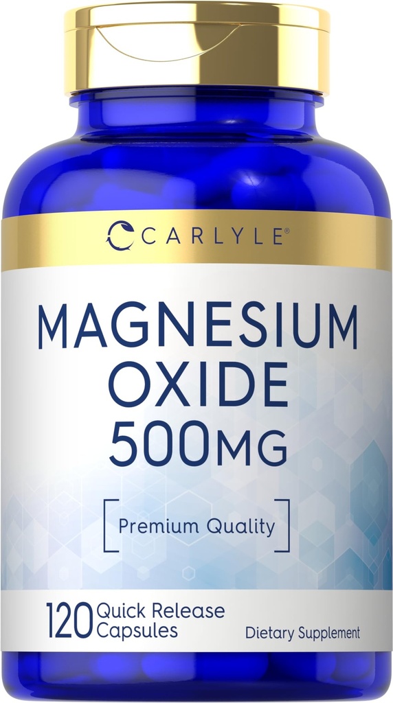 Carlyle Magnesium Oxide 500mg | 120 Capsules | Premium Quality | Non-GMO and Gluten Free Supplement