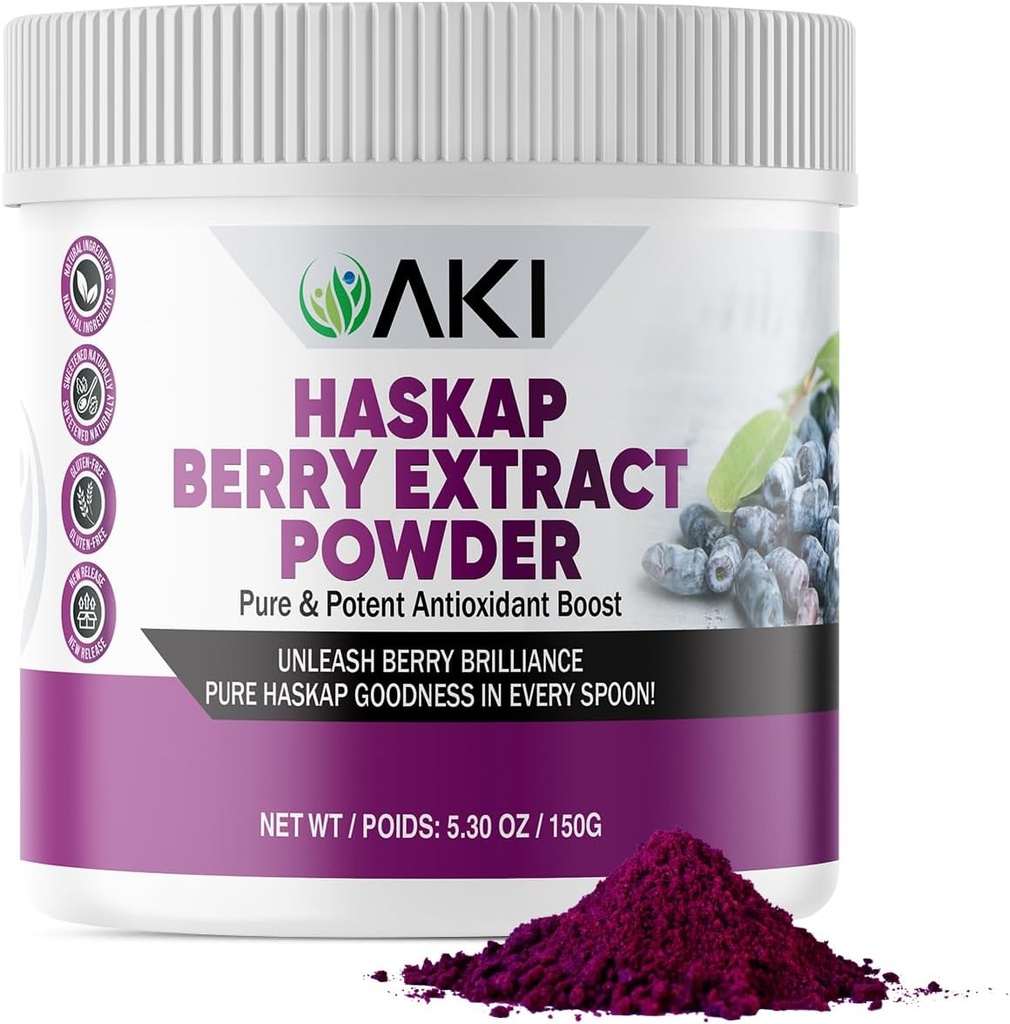 AKI Haskap Berry Extract Powder - Reich an Antioxidantien, Vitamin-C & Polyphenolen - Ausgewählt aus Qualitätsgetrockneten Beeren - keine künstlichen Geschmacksstoffe & Färbung - Erhöht Energieniveau (5.30Oz/150g)