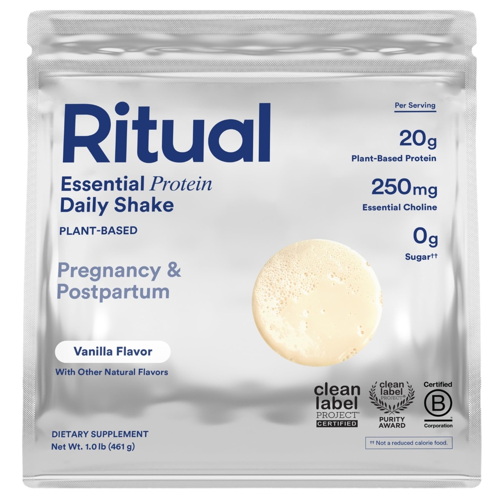 Polvere proteica a base vegetale prenatale Rituale: Choline per sostenere la gravidanza, Postpartum, & Lactation, 20g Proteina di Pea Organica da Farms rigenerative in USA, Sugar Free†, Vanilla, 1 Lbs