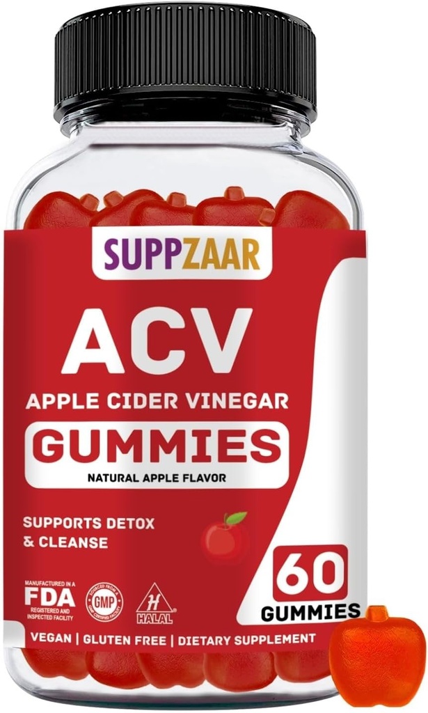 Aceto di sidro di mele vegano Gummies con la madre, 500mg 60 Serve - ACV Gummies per Detox naturale & Cleanse Immune System, Digestione - alternativa alle capsule di sidro di mele