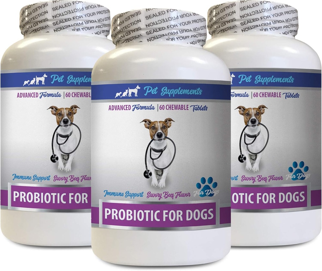 Cane Vomit Diarrea - PROBIOTICS per cani - Gut sano - Stop gas diarrea e cattivo respiro - Boost digestivo - Probiotici cane masticabile Buddy - 3 bottiglie (180 Trattamenti)
