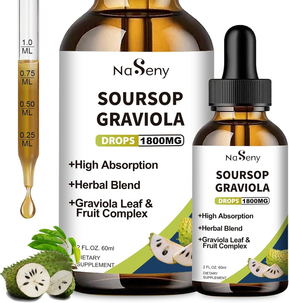 Soursop Bitters Liquid, Soursop Bitters per Immune, Antiossidante, Digestivo, Goccia di Graviola Fruit and Leaf Extract, Estratto di erbe con vitamina per il supporto cellulare & rigenerazione, Supplemento giornaliero, 2 FL OZ