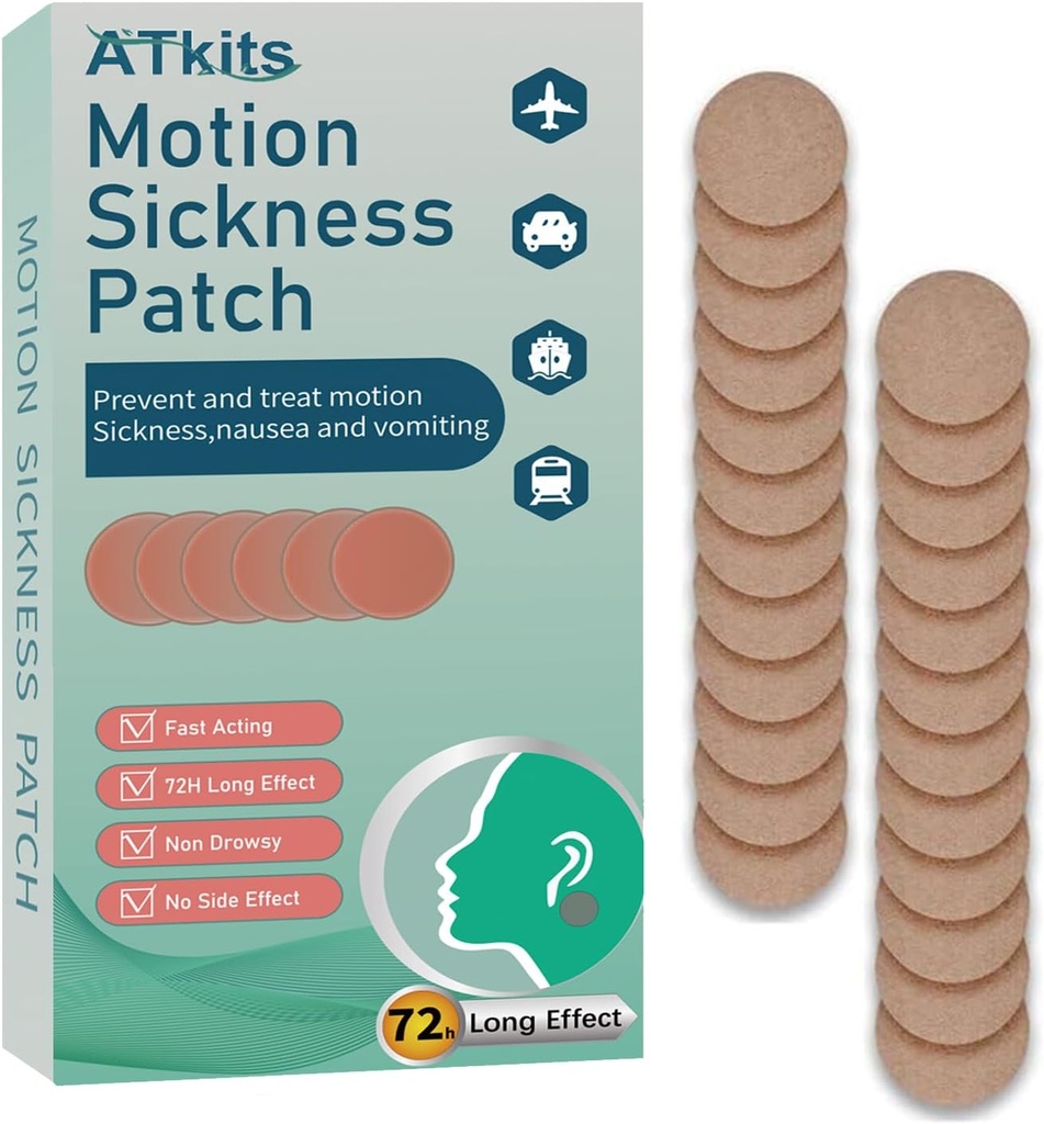 40PCS Motion Sickness Patch, Anti Nausea Sea Sickness Patch per Crociera, Nessun effetto collaterale per Auto e Barca Rides, Navi, Crociera e Aeroplano & altre forme di trasporto - per adulti e bambini (40PCS)