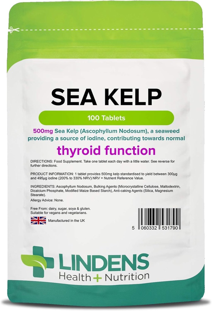 Lindens Kelp compresse 100 x 500mg di alta potenza 1-a-giorno