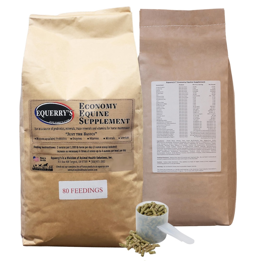 Supplément Équin économique d'Equerry - Probiotiques Chevaux Supplément pour Chevaux Supplément Vitamines et Minéraux Chevaux avec Enzymes et Sélénium, 10lb