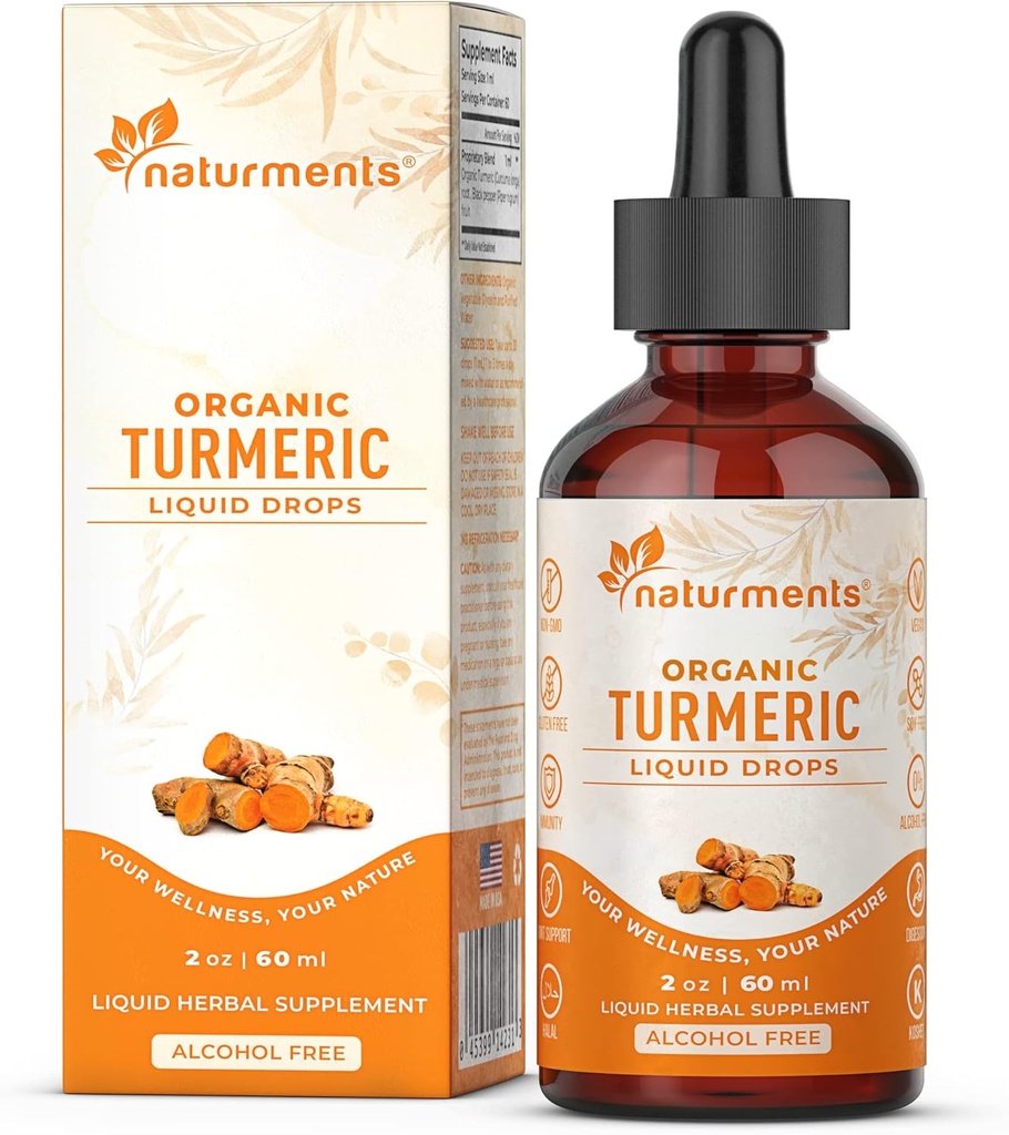 Naturments Kurkuma Flüssigkeit: Certified Organic Turmeric Curcumin mit Ginger & Black Pepper- Joint Support, Immune & Digestive Support, Graceful Aging - 2 Fl Oz