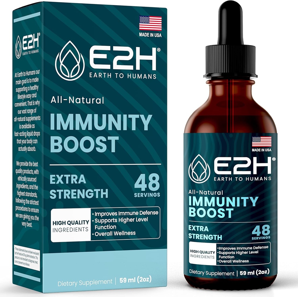 E2H Advanced Immune Defense Supplement - All-Natural Immun Booster - Immun Support Supplements Tropfen - Enthält Heilige Basilikum, Papaya Blätter und rote Banded Polypore - Non-GMO, Vegan - 2 Fl Oz