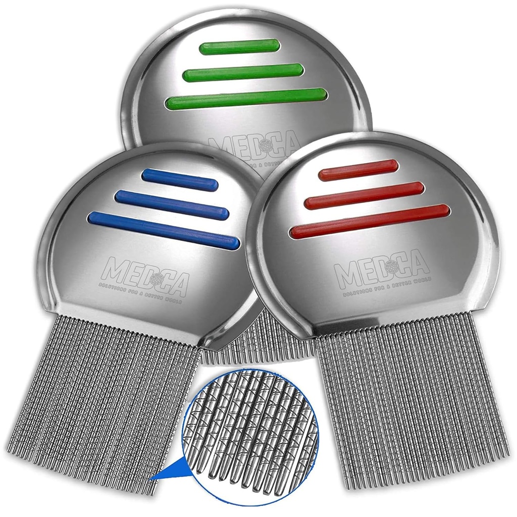 Lice Comb - (Pack of 3) Trattamento dei pidocchi che è individualmente confezionato Louse professionale dell'acciaio inossidabile e Nit Combs Rimuove uova con punte arrotondate per il comfort