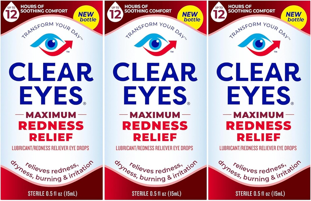 Yeux clairs Rougeur maximale Relief oculaire gouttes, 0,5 Fl Oz, boîte de 3