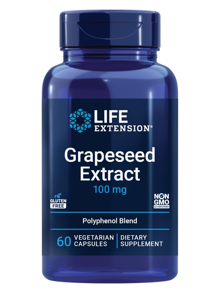 Life Extension Grapeseed Extract, Vitamin C, Calcium, Resveratrol, Polyphenole, Herz-Kreislauf-Gesundheit, Antioxidantien-Schutz, Glutenfrei, Nicht-GVO, Vegetarisch, 60 Kapseln