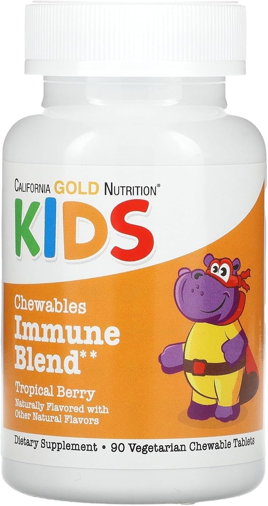California Gold Nutrition Miscela immunitaria masticabile con Vitamina A, Vitamina C, Vitamina E e Zinco per bambini, Bacca tropicale naturale, 90 Compresse vegetariane