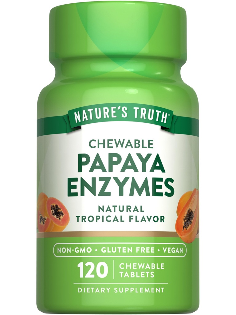 La verità della natura Papaya Enzyme Chewable Tablets | 120 Count | Vegan, Non-GMO & Gluten Supplemento gratuito per la digestione | Natural Tropical Flavor