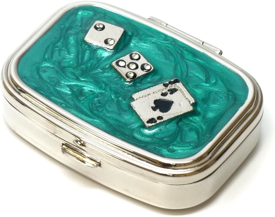 9338 Rechteckige kleine Pille Box Organizer Aqua Green Silver Poker &amp; Dice Women Travel Pill Case Purse Pocket Container Täglich tragbare Medizin Vitamin Box Medikamente Supplement Mini Storage