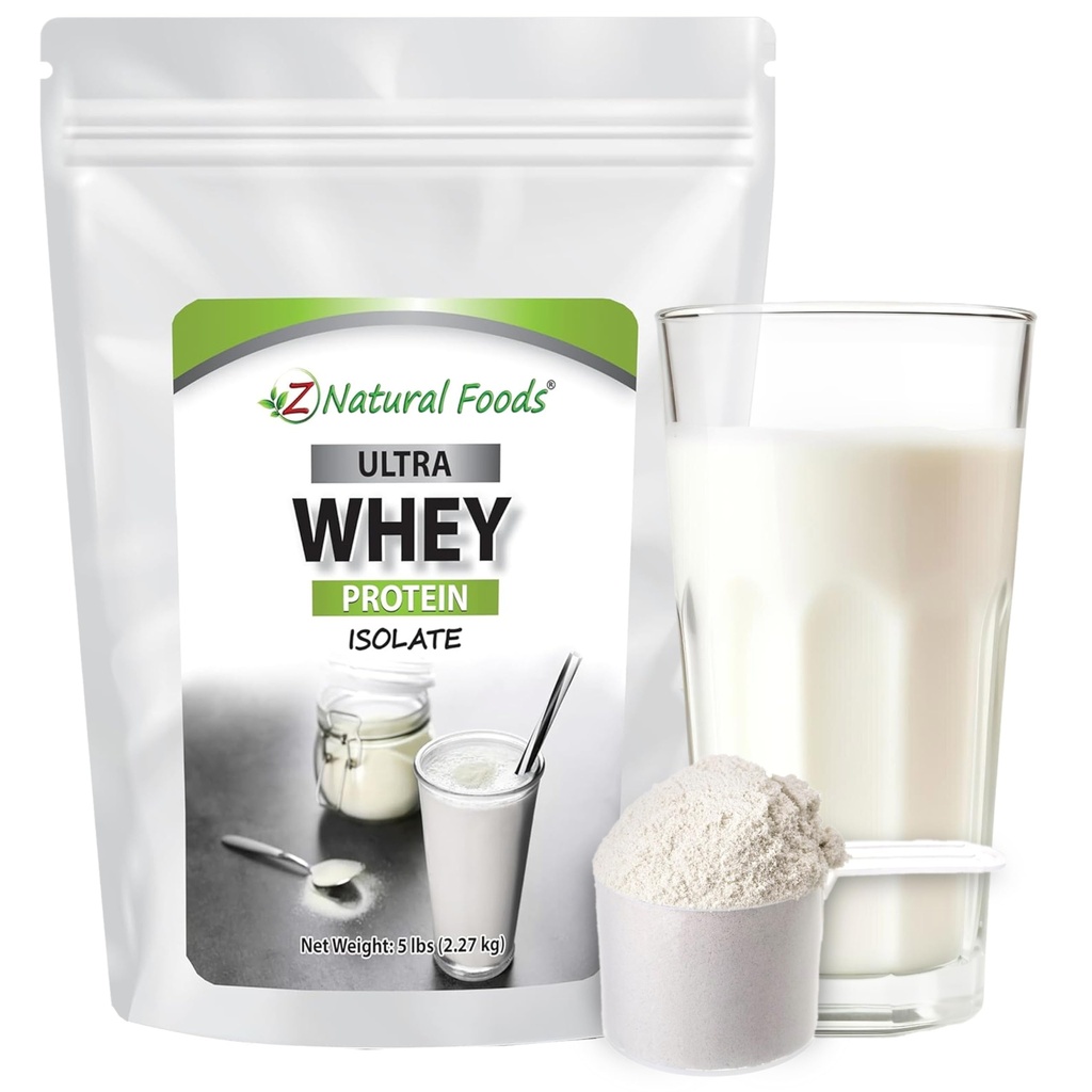 Z Aliments naturels Poudre isolate de protéines de lactosérum - Pure, non aromatisée, non sucrée Poudre de protéines de lactosérum - Sans saveur Whey Isolate avec des protéines vitales pour la condition physique, la nutrition sportive, le soutien immunitaire, 5 lb
