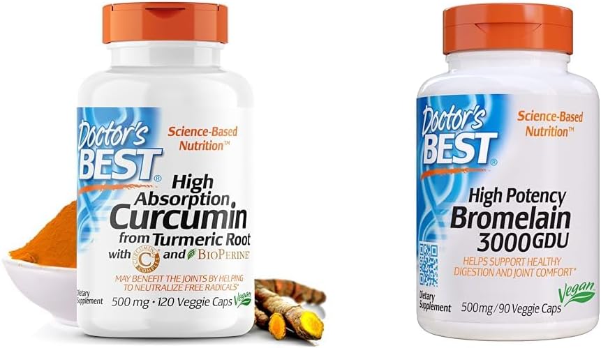 BEST DRB-00107 Curcumine haute absorption de la racine Turmère avec complexe C3 & BioPerine 500mg & 3000 GDU Bromelain Proteolytic Enzymes digestifs suppléments, soutient la digestion saine