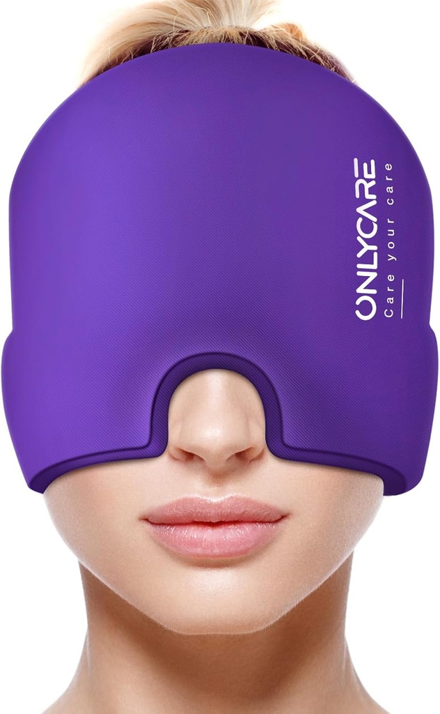 SOLOCARE Cappello di sollievo dalla migraina, Cappello di mal di testa allenitivo, Avvolto di testa di ghiaccio di gel inodorato, Terapia calda e fredda, Pacchetto di ghiaccio di mal di testa per la tensione e lo stress (Purple)