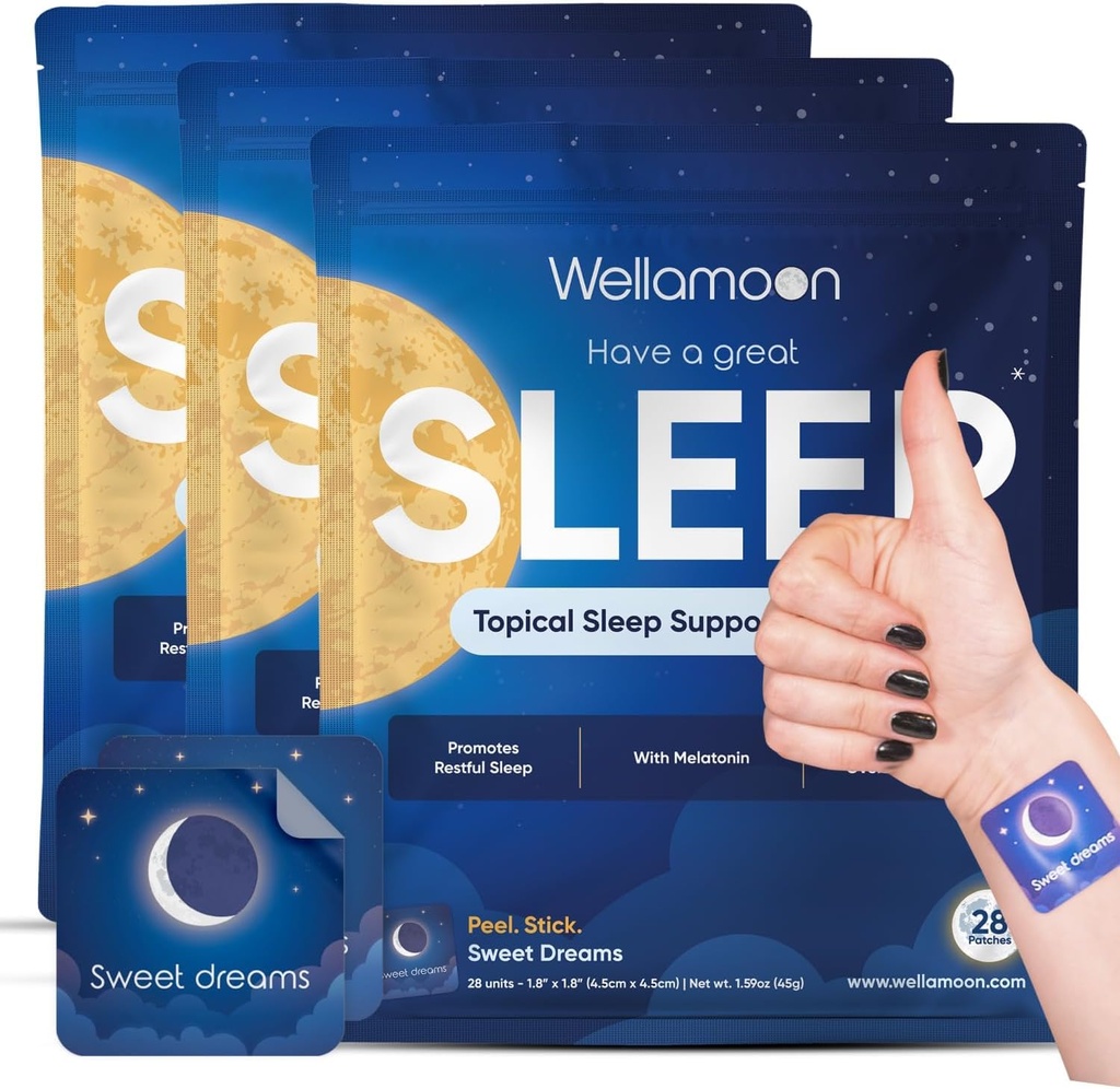 Wellamoon Original Sleep Patches for Adults Extra Strength | Sleep Patch with Melatonin & Valerian | Skin-Friendly & Cruelty-Free | Long-Lasting Night Comfort for Men & Women | Confezione da 3 x 28 Patches