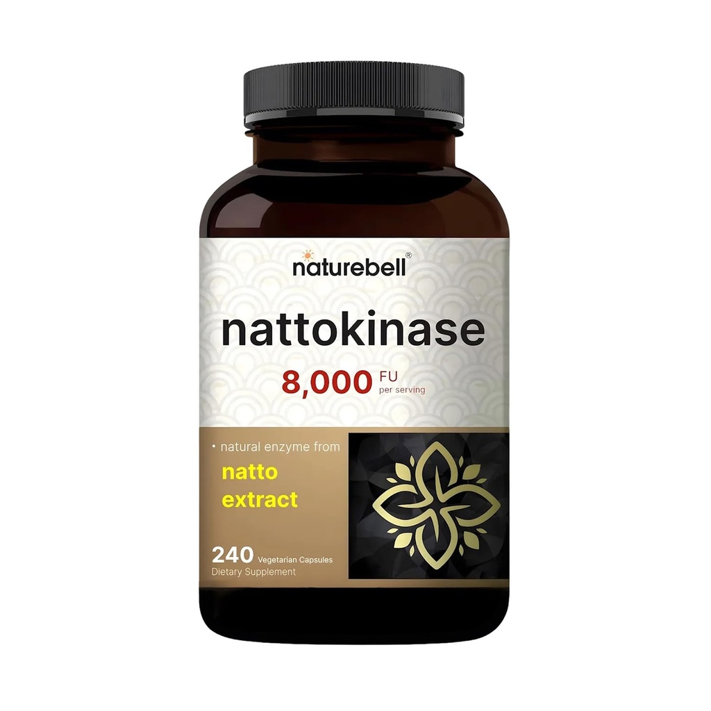 NatureBell Nattokinase Supplemento 8.000 FU Per Serving, 240 Veggie Capsule | Natto Tradizionale Fonte di Estratto – Max Strength Enzyme & Heart Health Support – Non OGM