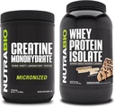 NutraBio Creatine Monohydrate, Unflavored, 500g und Whey Protein Isolate, Schokolade Peanut Butter, Supplement Bundle - Muskelenergie, Lean Muskelwachstum, Erholung und Stärke