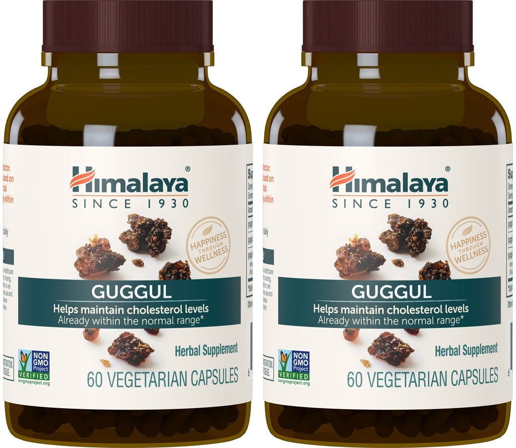 Himalaya Guggul, Cholesterol Supplement für gesunde LDL, HDL und Triglycerid Levels, 750 mg, 60 vegetarische Kapseln, 1 Monat Versorgung, 2 Pack