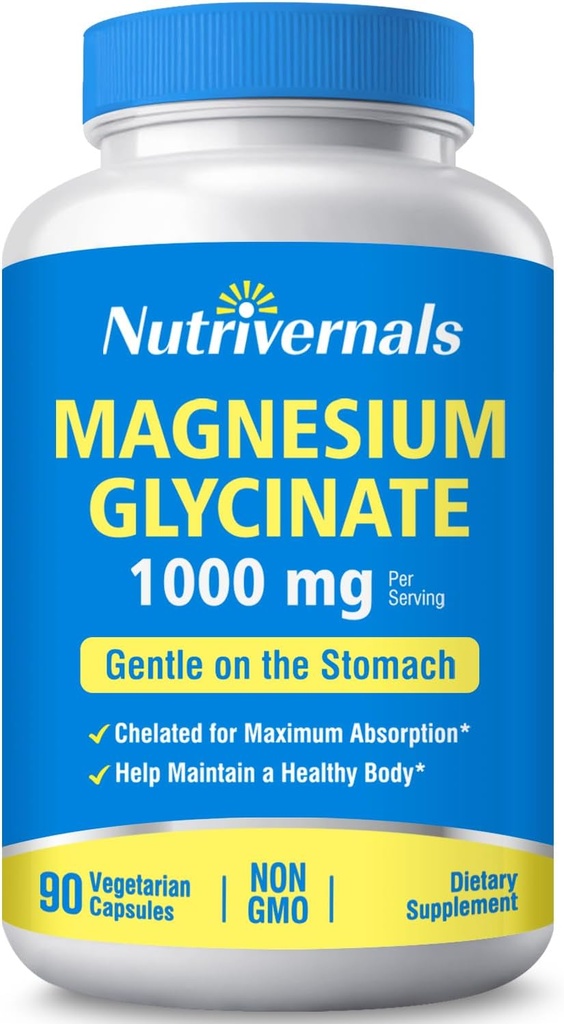 Magnesium Glycinate Nahrungsergänzungsmittel 1000mg 100% Chelat für maximale Absorption Non-GMO Gluten Free 90 Veggie Kapseln