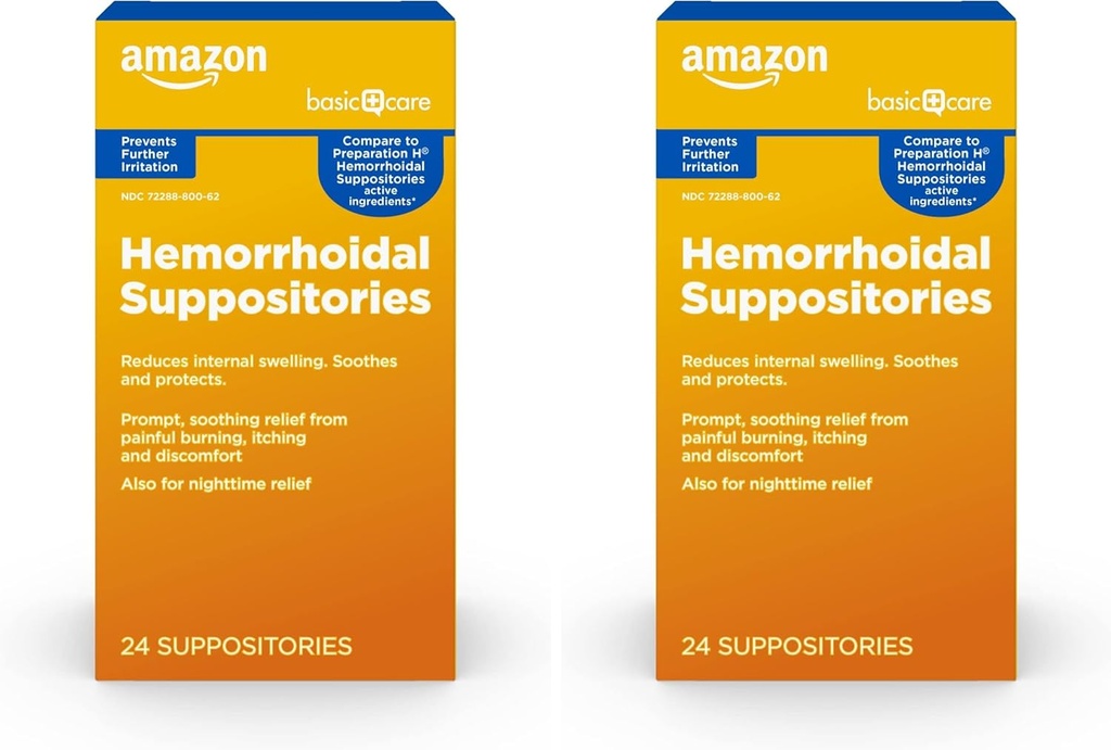 Basic Care Hemorrhoidal Suppositories, Relief von Brennen, Juckreiz und Unzulänglichkeiten von Hämorrhoiden, 24 Count (Pack von 2)