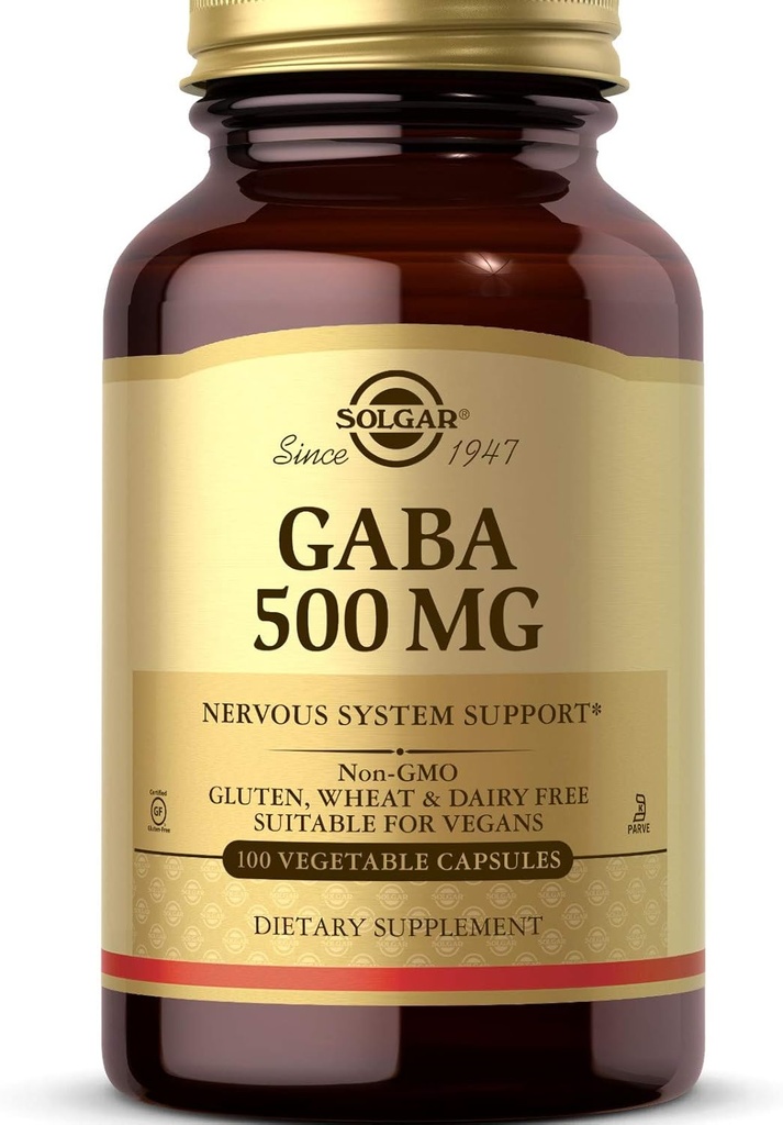 Solgar GABA 500 mg, 100 capsule vegetali - Relax & Nervous System Support - Aminoacido - Non OGM, Vegan, Gluten Free, Dairy Free, Kosher - 100 Servings
