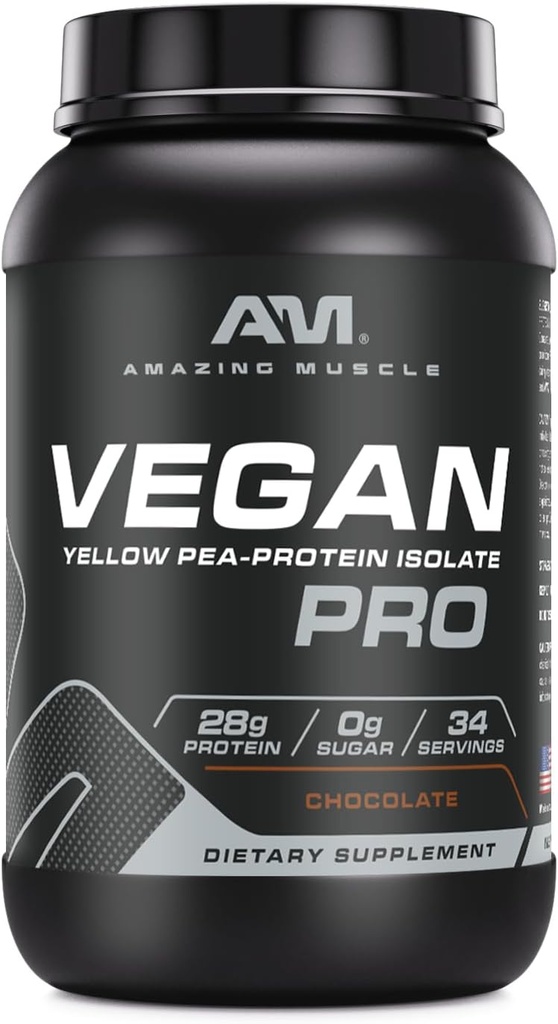 Stupefacente polvere proteica vegana del muscolo | 28 grammi proteine | 34 Serve | Zucchero Zero | Supplemento isolato di proteine della pea gialla | Made in USA (3 Lb, cioccolato)