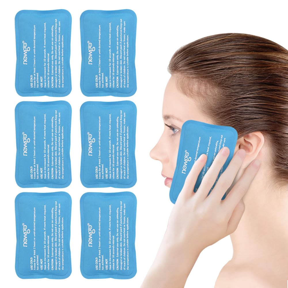 NEWGO Mini Ice Packs (6 Packs) Gel Cold Packs for Injuries Reusable, Face Ice Pack for Face Surgery, Teeth Pain, Reifenaugen, Kid's Boo Boos, Brügge, Kopfschmerzen,Breasting 4.5"X 3.2" Blau