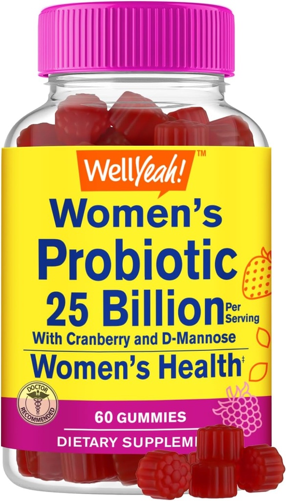 25 milliards de probiotiques pour les femmes Gommies avec canneberge et D-mannose - 12 souches - Vaginal Health, Digestive Support, Gut Health et Feminine Health - 60 Gommies