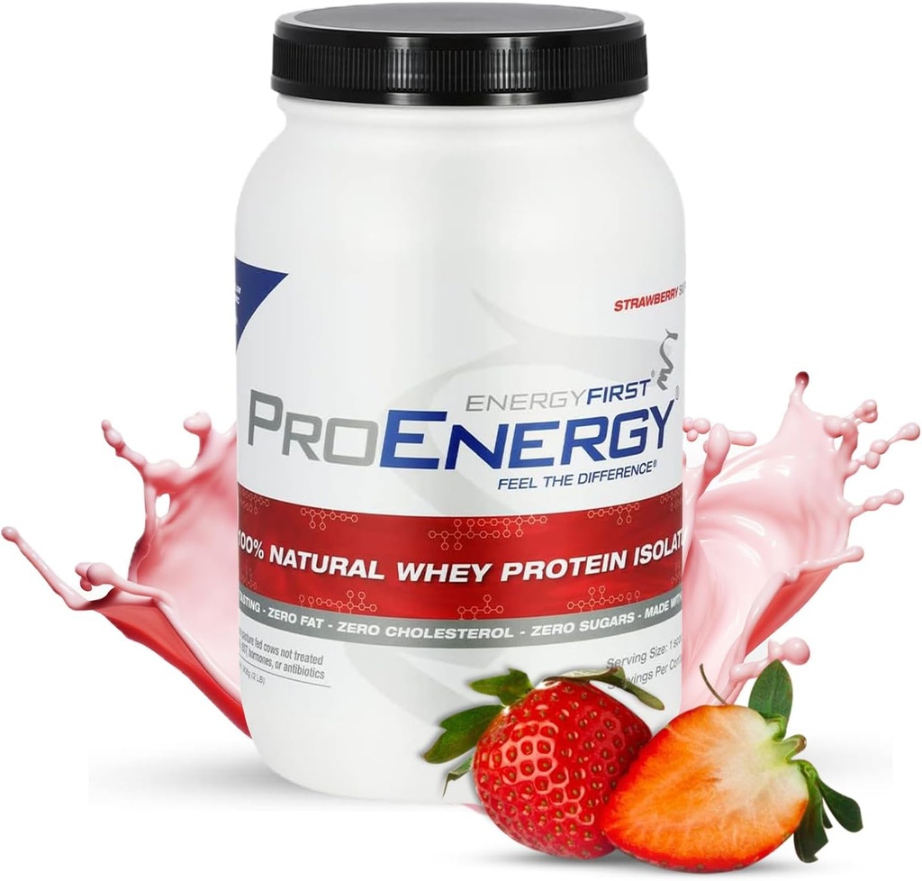 EnergyFirst Grass-Fed Strawberry Whey Protein Isolate (2lb), High-Protein Shake per la sostituzione dei pasti & Recovery, Non-OGM, Gluten-Free, 37 Serve