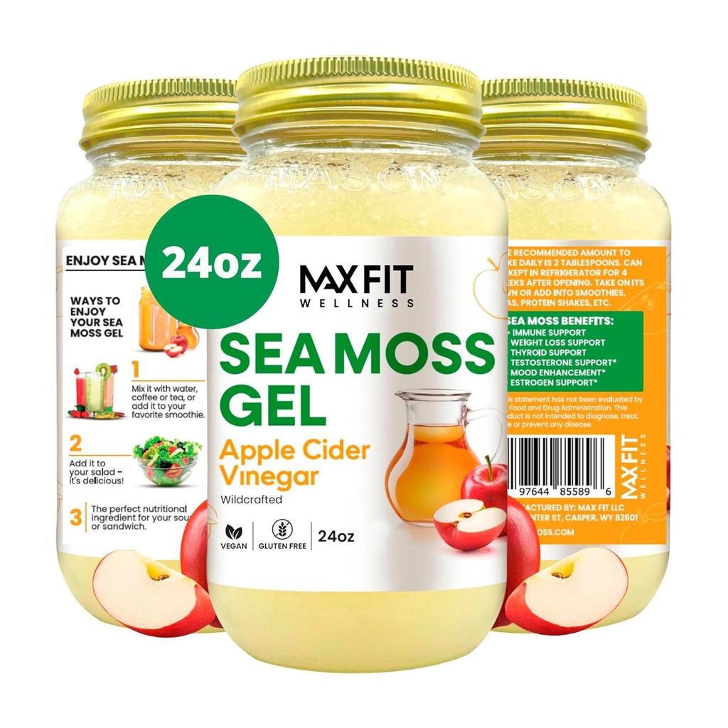 Sea Moss Gel Apfel Apfel Apfel Apfel Apfelessig 24oz Wildeigene Gold Sea Moss Gel aus Saint Lucia | 92 Vitamine und Mineralien | Pure Raw+Non-GMO