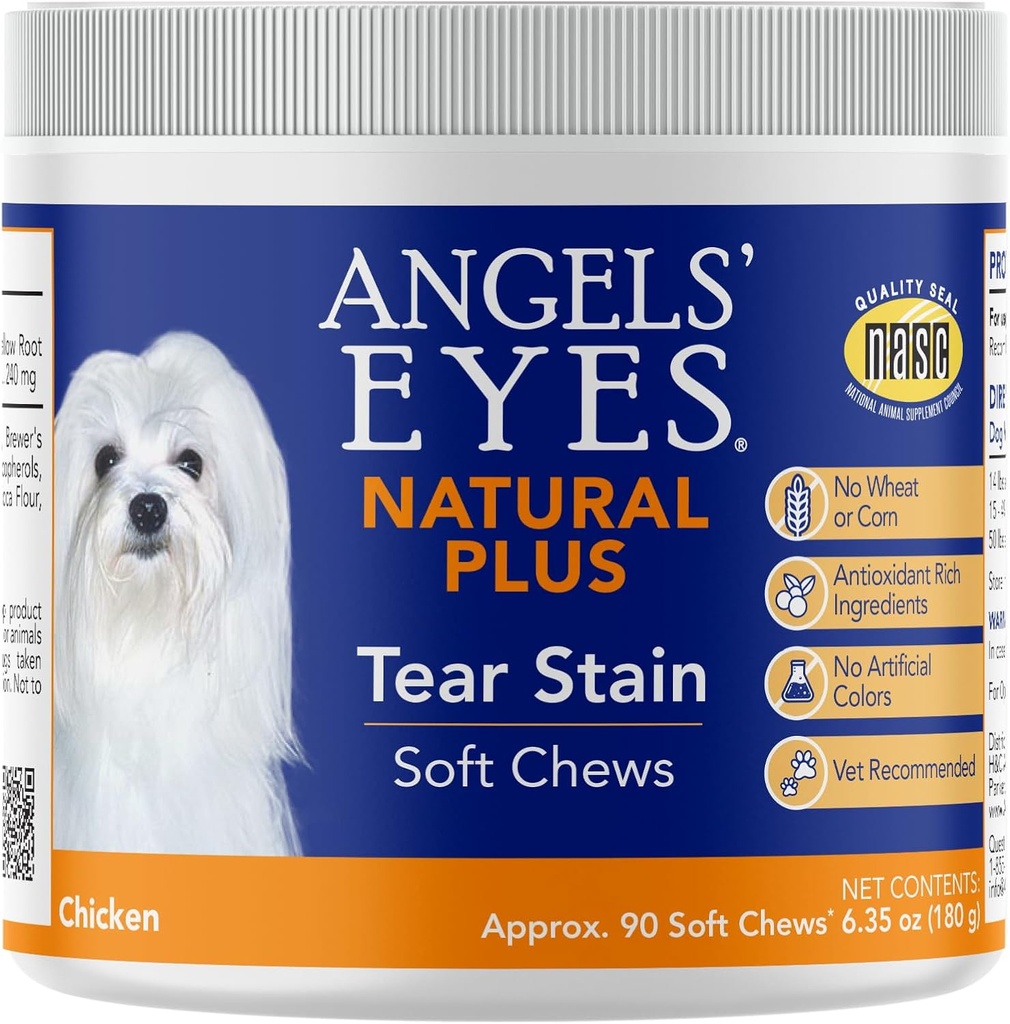 ANGELS' EYES Natural Tear Stain Prevention Soft Chews für Hunde | Chicken Flavor| Für alle Rassen | Keine Weizen keine Mais | Tägliche Ergänzung | Proprietäre Formel, 90 Graf