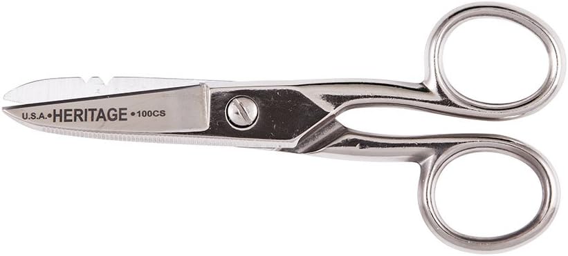 Ciseaux Klein Tools G100CS, fabriqués aux États-Unis, ciseau électrique avec encoches de décapage et lame déraillée, 5-1/4 pouce