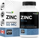 Renouveler les suppléments de zinc actifs 50MG par portion - essentiels à la santé immunitaire, aux os forts et à la promotion de cheveux, ongles et peau à éclater sains pour une utilisation quotidienne - Fabriqué au Canada - 250 comprimés