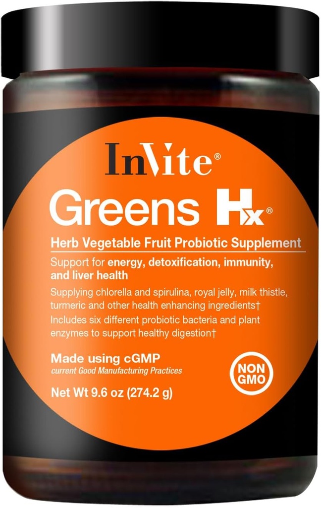 Invite Health Greens Hx® - Supporta l'energia, la disintossicazione, l'immunità e la salute del fegato - Contiene estratti di frutta e verdura, enzimi piantati, miscela probiotica non-pateria - 30 Serve (2-Pack)