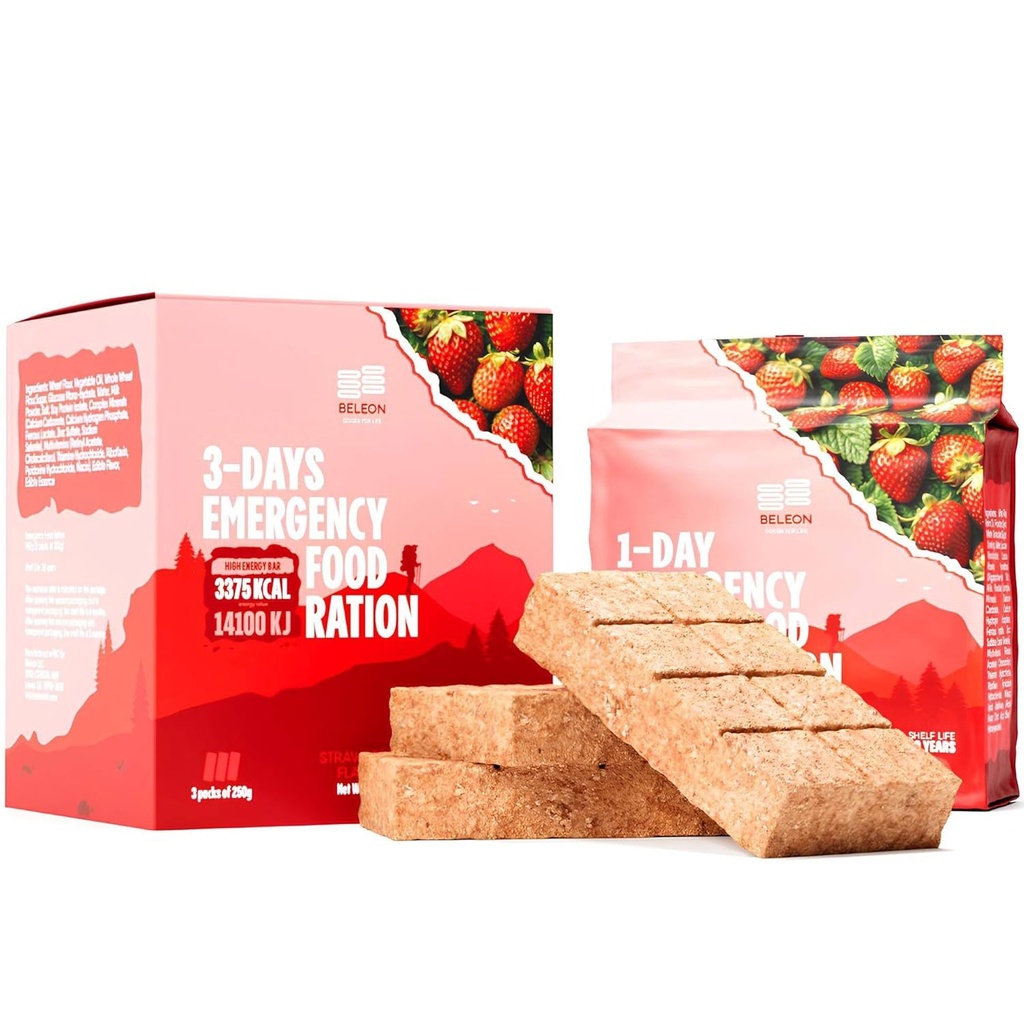 Emergency Food Supply 3-Tage 72 Stunden Strawberry Biscuit Bars MRE Meals Military 2024 Survival Kit - 20 Jahre Regal Life Camping Wanderbedarf