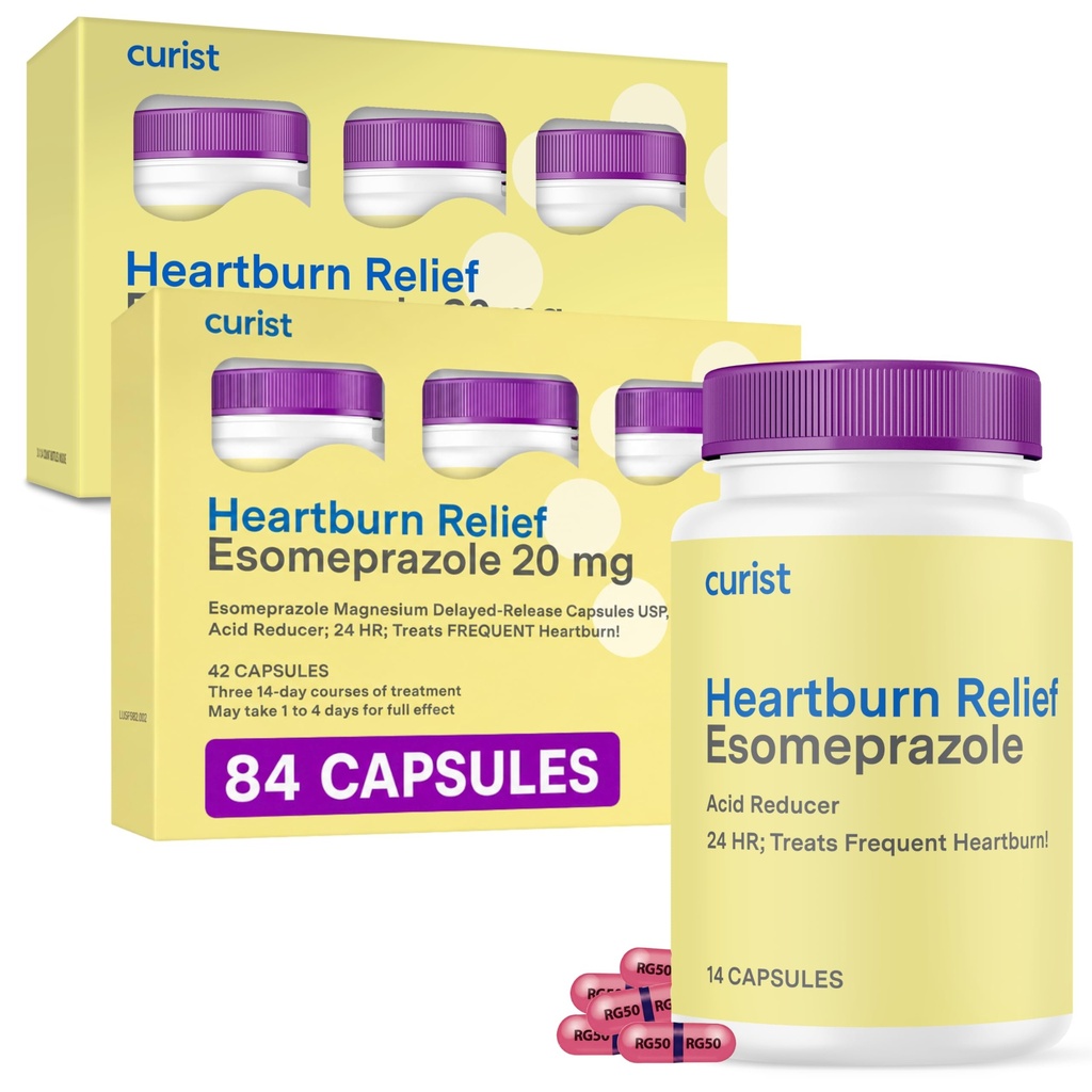 Curist Esomeprazole 20mg Capsules Retard de libération 84 Compte - Acid Reflux Medicine for Heartburn Relief - Deux boîtes de 42 Compte Capsules (84 Total) - Acid Reflux Relief
