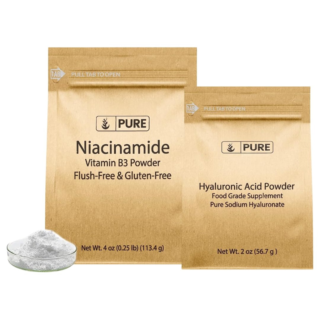 INGRÉDIENTS ORIGINAL DE PURE Acide hyaluronique et bundle de niacinamide, de différentes tailles, sans flush, poudres fines