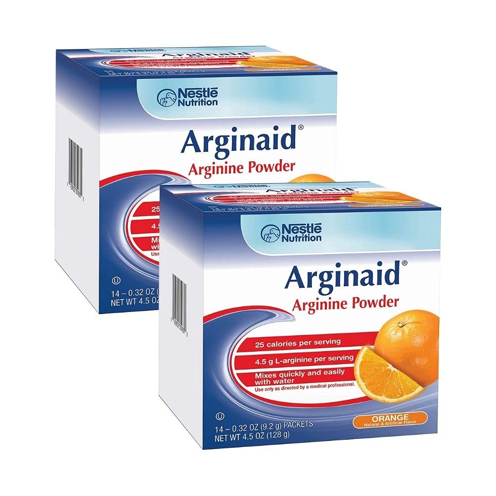 Arginaid Arginina Polvere Bere Mix, Arancione - Necessità nutrizionali per la cura del dolore - 0.32 OZ Packets (14 CT/Pack) (Pack of 2)